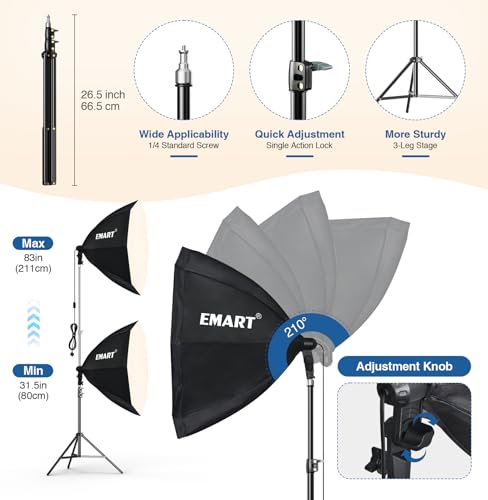 EMART Softbox Lighting Kit, 2 Pack 65x65cm Octagonal Soft Box Light with 135W LED Photo Bulbs, 3000K-6500K Dimmable Photography Continuous Lights for Portraits Video Product Shooting and Filming