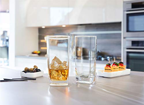 Elegant Highball Glasses [Set of 12] Drinking Glasses for Water, Juice, Beer, Wine, Whiskey, and Cocktails - Square Base with Rounded Top - Thumbnail 2