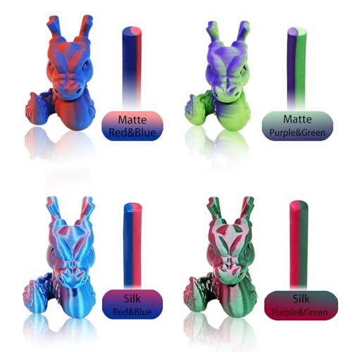 Reprapper 4X 250g Color Pack – Dual Color PLA Filament 1.75mm for 3D Printer & 3D Pen, Multicolour Filament, 4 x 250g Matte Red/Blue, Matte Purple/Green, Silk Red/Blue, and Silk Purple/Green