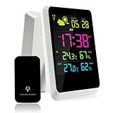 Digital Alarm Clock, Weather Station Wireless Indoor/Outdoor with Temperature/Humidity/Forecast,Large Night Lighting LCD Screen Date Time Displaying Clock, White
