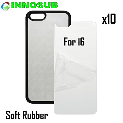 10 x Apple iPhone 6-Rubber-black - blank dye case + inserts for dye Sublimation phone cover / blank Printable case, Made by INNOSUB™ USA
