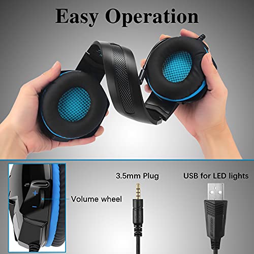 Gaming Headset for PS4 Xbox One PC PS5 Controller,Noise Cancelling Over Ear Headset with Microphone,Flip-to-Mute,Bass Surround Lightweight Headset Soft Memory Earmuffs for Laptop Mac