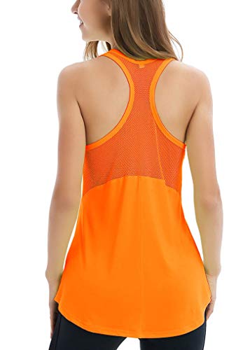 ICTIVE Workout Tank Tops for Women Sleeveless Yoga Tops for Women Mesh Racerback Backless Running Gym Shirts Neon Orange XL - Thumbnail 5