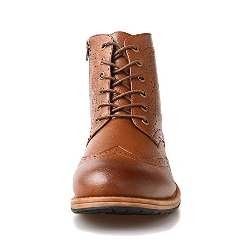 Men's Wingtip Oxford Boots Chukka-Lace-Up Zip Boots Ankle Dress Boots Work Combat Hike Brown 10 - Thumbnail 4