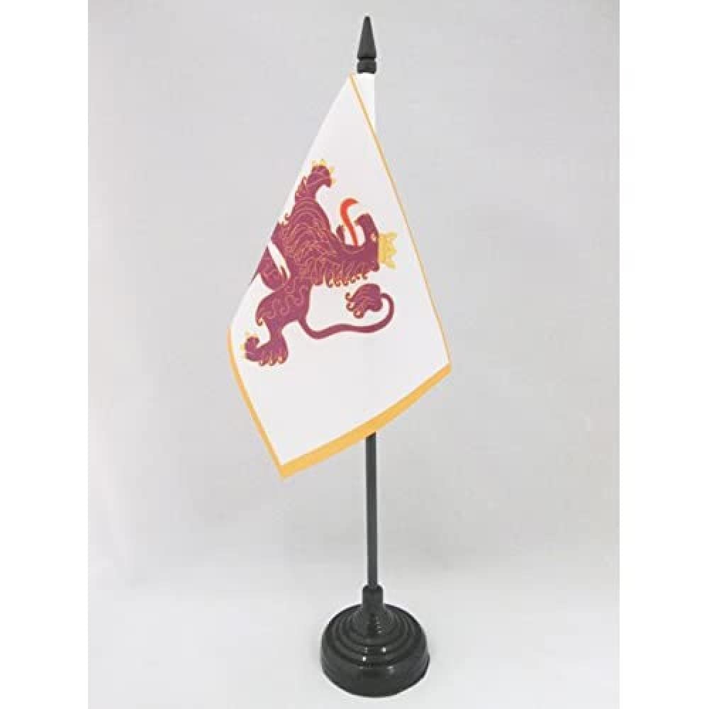 AZ FLAG - Kingdom of León 910-1230 Table Flag 4'' x 6'' - Leonese Office Mini Banner 100% Polyester 15 x 10 cm - Mini Desk Flag with 10'' Pole and Black Plastic Base