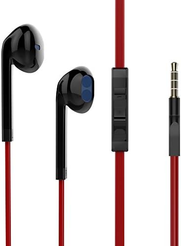 Reddie Wired Earbuds Stereo In Ear Earphones Headphones with Microphone and Volume Control Black and Red