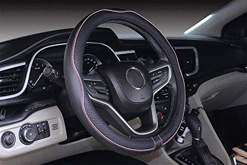 Mayco Bell Large Size Steering Wheel Cover Anti-Slip,Safety,Soft,Breathable,Durable,Full Surround,Comfortable Grip Microfiber Leather (15.5-16 inch, Black Pink)