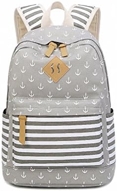 Striped Canvas Printing Backpack Women Fresh High School Students Bag for Teens Japan and Korea Daily Bagpack Fringe Gray 14 Inches