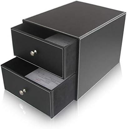 奉呈 文具収納ボックス 2引き出しエグゼクティブデスクオーガナイザーマルチa4ファイルキャビネットホルダー積み重ね収納ボックス付きレザーデスクオーガナイザー 卓上収納ボックス Color Size Black 25 5x33 5x24 5cm