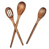 Jalz Jalz Wooden Safe Cooking Tools & Serving Utensils For Kitchen 3 Piece Set Of Solid Walnut