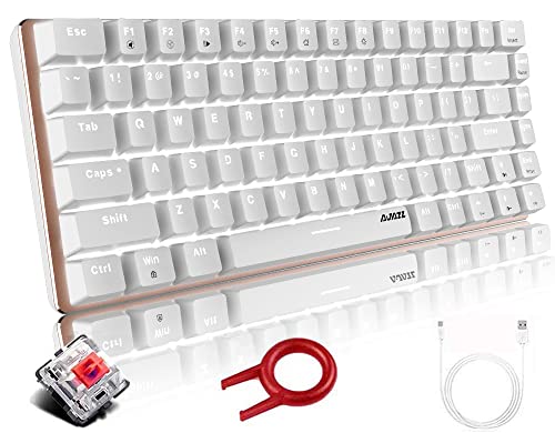 Hoopond Clavier Mécanique, Ak33 Blanc, Clavier Usb De Jeu Avec Câble Usb Rétro-Éclairé, Clavier Mécanique Compact De Jeu À 82 Touches Avec Touches Anti-Fantômes(Commutateur Rouge, Blanc)