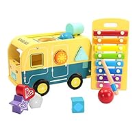 Scootive Wooden School Bus Toy for Kids and Toddlers, Pound & Tap Bench with Slide Out Xylophone Multifunctional Musical Pounding Toy,Preschool Learning Toys for 1 2 3 Year old and Best Gifts for Boys