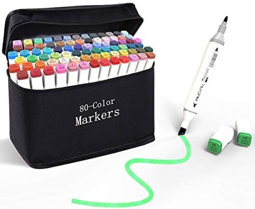 ADAXI Coloring Markers Set for Adults with Standing Base, 80 Colors Dual Tip Permanent Art Pens with Travel Case for Drawing Sketching Adult Coloring Highlighting and Underlining