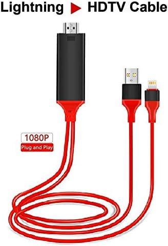 Lightning to HDMI, TEAMAR Lightning to HDMI Cable 6.6FT, 1080P HDMI Video AV Cable Connector Conversion Same Screen Device HDTV Adapter for iPhone X/8/7/6/5 Series, Pad Air/mini/Pro, Pod touch