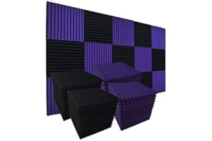 HJGFK2018 52 Pack 1" x 12" x 12" Black/purple Acoustic Wedge Studio Foam Sound Absorption Wall Panels (black/purple)