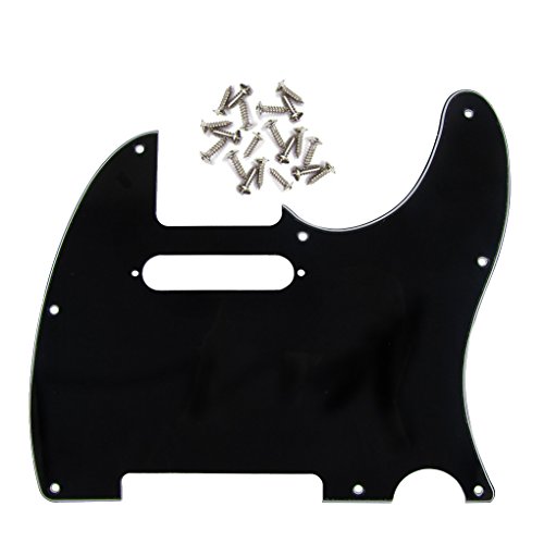 IKN 3Ply Tele Guitar Pickguard 8 Hole for Telecaster Style Guitar, Black, w/ Screws