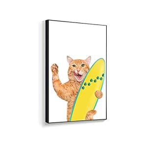 Framed Canvas Wall Art for Living Room, Bedroom Humorous Cat Canvas Prints for Home Decoration Ready to Hanging - 16x24 inches