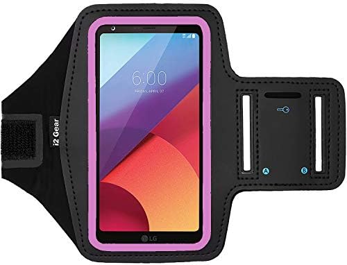 i2 Gear Running Exercise Workout Armband Case for LG G6, G5, G4, G3 and LG K10 Mobile Cell Phones with Adjustable Arm Band, Reflective, Touch Screen Protection and Key Holder (Pink)