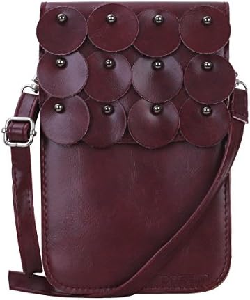 Bosam Classy Soft Faux Leather Cell Phone Bag Pouch Crossbody Purse case for Woman (Wine Red)