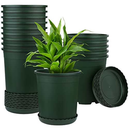 ELCOHO 15 Pack Flower Plant Pots 1 Gallon Planters Green Plastic Pots