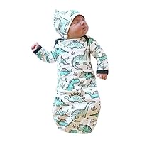 oldeagle Newborn Infant Baby Girls Boy Cartoon Dinosaur Pajamas Gown Swaddle Hats 2Pcs Outfits