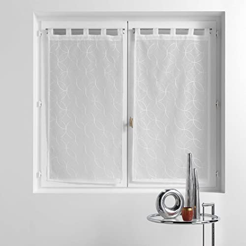 Douceur dInterieur 2 x 60 x 90 cm Sandblasted Embroidered Olympic White Tab Top Curtains