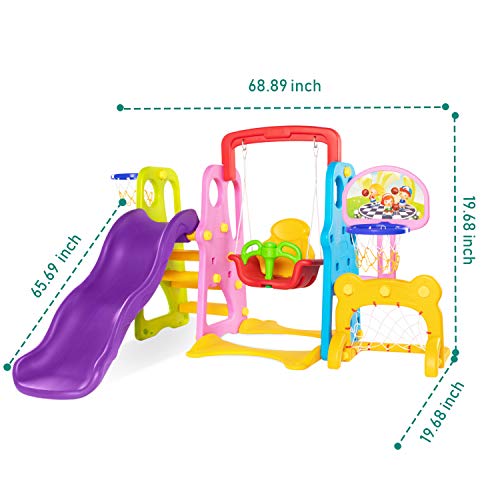 5 in 1 Climber and Swing Set, Toddler Slide and Swing Set, Basketball Hoop, Football Gate, Playset for Backyard, Playground Set, Baby Swing Outdoor & Indoor, Yard Games for Kids, Baby Outside Toys - Thumbnail 6