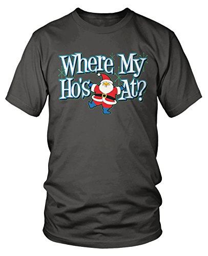 Amdesco Men's Men's Where My Ho's At?, Funny Christmas T-Shirt, Charcoal Grey XL