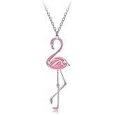 Izpack Pink Flamingo Pendant Necklace for Women Enamel Bird Animal Adjustable Chain Necklace Cute Valentine's Day Christmas Jewelry Gifts for Her Birthday