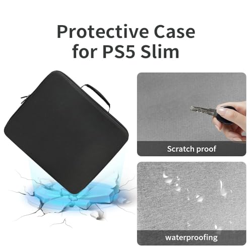 CENXI Carrying Case for PS5 SLIM, Protective Travel Bag for PS5 Console Controller, Large Capacity Storage Case Compatible with Playstation 5 Games Accessories Disk Digital Edition (Grey storage bag)