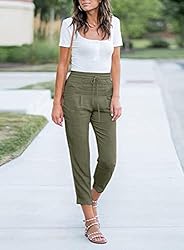 Acelitt Womens Casual Pants Capris Drawstring