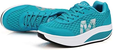 Vowes Women Casual Print Med Heel Round Toe Mesh Breathable Lace-Up Thick Heel Flat Sneakers Shoes Rocking Shoes