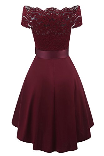 MisShow-Damen-Spitzenkleid-Schulterfrei-Mit-Schleife-Knielang-Elegant-Cocktailkleid-Abendkleid-Party-Club-Dress