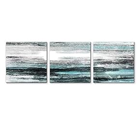 3 Panel Canvas Wall Art Teal Blue Abstract Pictures Home Wall Decorations for Bedroom Living Room Paintings Canvas Prints Framed - 12"x12"x3 Panels