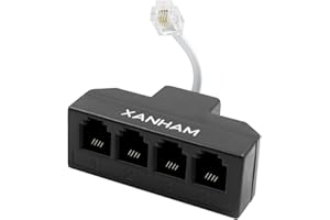 XANHAM RJ11 Cable 4 Way Splitter 6P4C Connector Phone Line Cord Adapter with 3 inch Cable for Landline Telephone Wire, Black, AV01403
