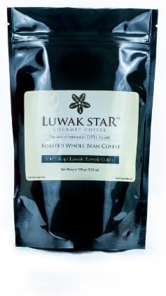 Luwak Star Gourmet Coffee, 100% Arabica Sumatra Gayo Luwak Coffee from Indonesia (or Kopi Luwak) Whole Beans, Medium Roast, 100 Gram (0.22 Lb) Bag, Roasted in the U.S.