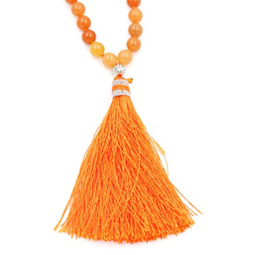 Mala Beads Necklace, Gemstone Mala Bracelet, Buddhist Prayer Beads Necklace, Tassel Necklace, Knotted Necklace (Orange Aventurine) - Thumbnail 3