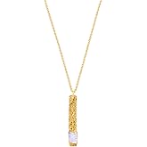 Gempires Raw Gemstone Bar Pendant Necklace for Women 14k Gold Plated Hammer Finish Handmade Crystal Jewelry Adjustable Chain Hypoallergenic Gift