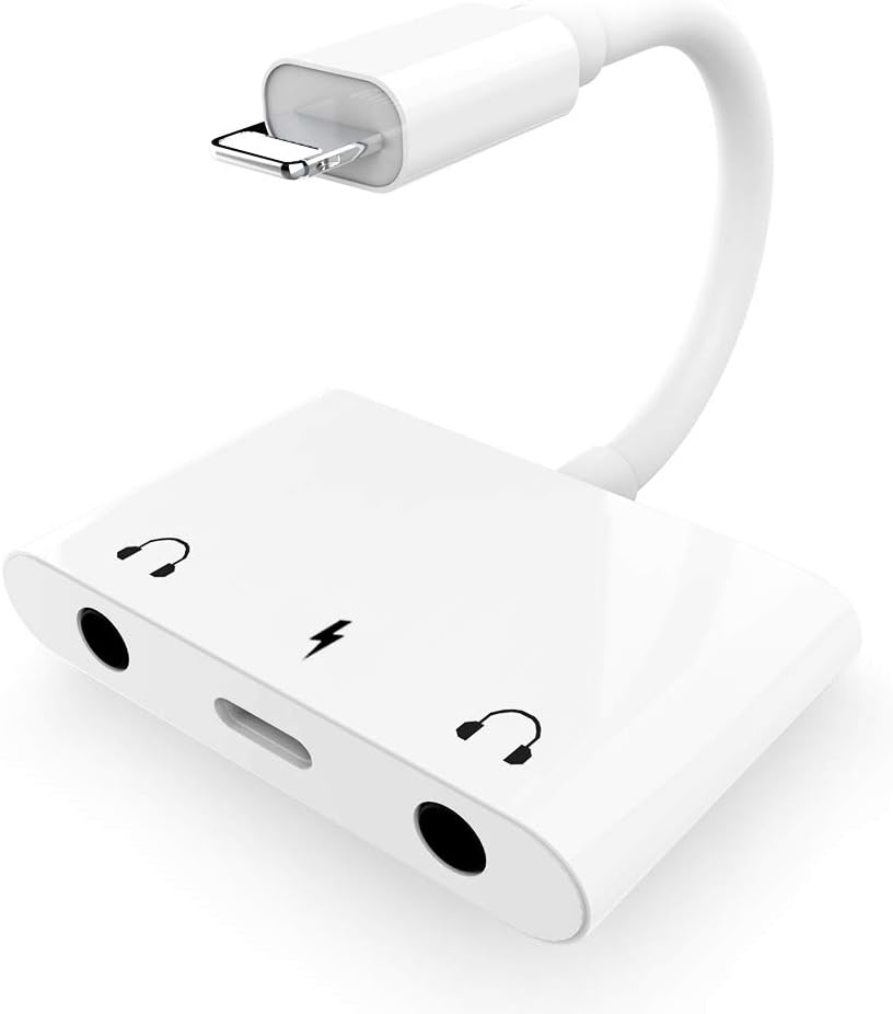 SOOTEWAY 3 in 1 Dual 3.5mm Audio Adapter Audio Charging Converter Splitter Earphone Jack Audio Charger Cable For Phone 11pro max/XSmax/X/8/8plus/7/7Plus/6/6Plus/For Pad Air/Pro-White