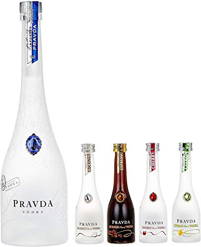 Pravda Wodka Geschenkset mit 4 verschiedenen flavored Miniaturen zum verschenken und sammeln (1 x 0.7 l + 4 x 0.05 l) – Bild 2