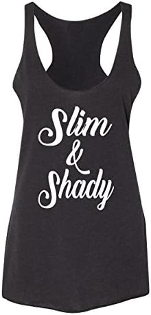 Think Apparel Slim &amp; Shady, Women's Funny Raceback Tank Top, Workout Tank (Medium, Black)