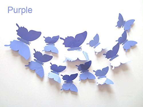 Blogger 3D Butterfly Wall Sticker Three-dimensional 12 Pcs Wall Decal Home Decoration Removable Sticker Mural DIY Decor as Mirror(12pcs\Purple)