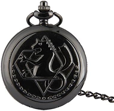 JapanAnimeCosplayExcellent Vintage Fullmetal Alchemist Pocket Watch Quartz Fob Edward Elric's Anime Cosplay Gift with Chain (Black)