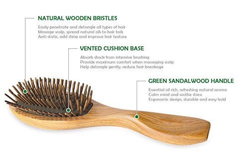 Airbag Massage Wood Hair Brush Vinmax Handmade Natural Green