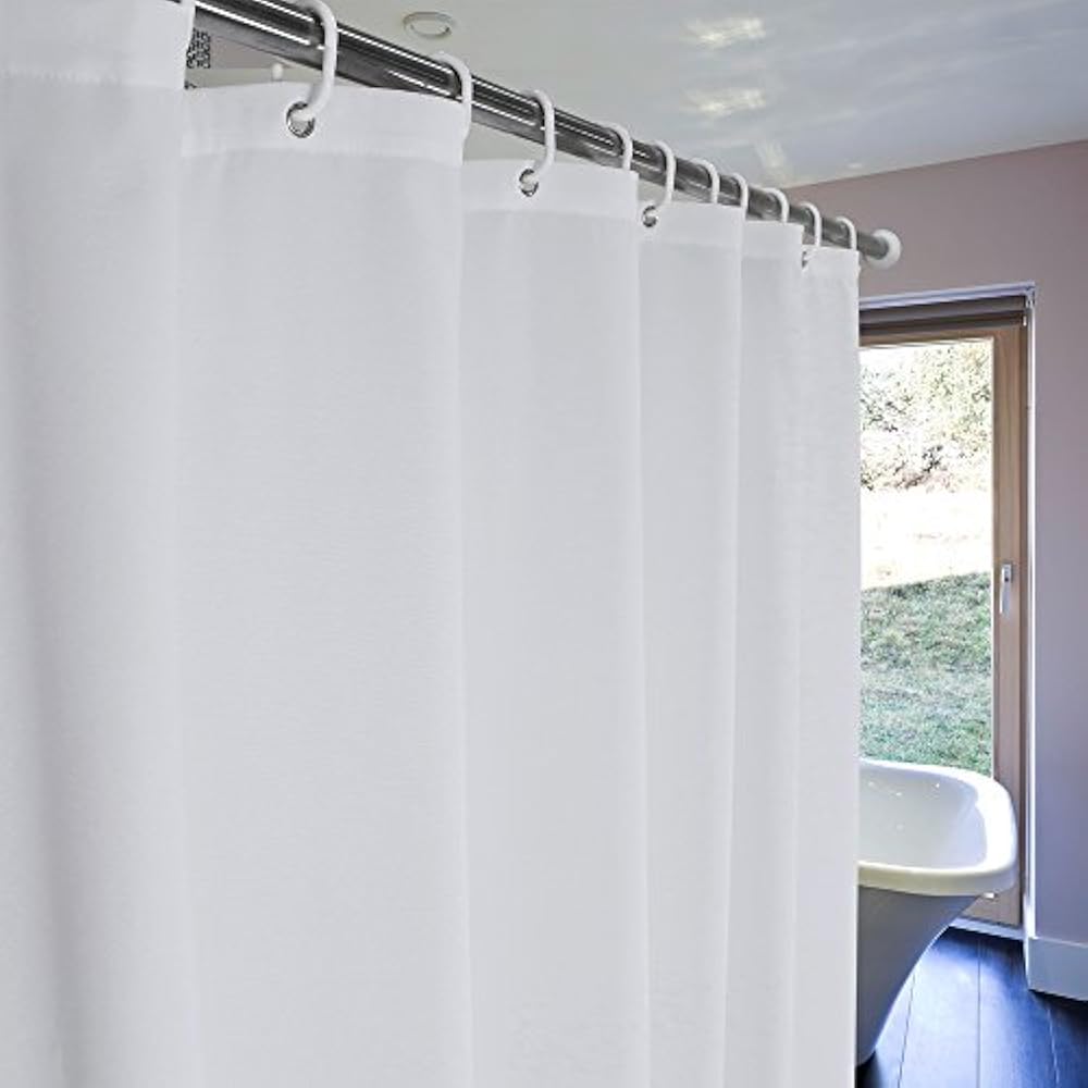 White Shower Curtain Sets Liner 75 Inch Long Fabric Metal