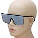 Oversized Flat Top Square VINTAGE RETRO SHIELD VISOR Style Aviator SUNGLASSES (Silver Mirror)
