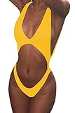 Viottis Women's Bandage Cut-Out Halter One Piece Swimsuit Monokini Yellow M