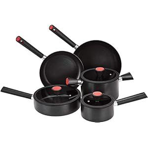 Amazonbasics Pannenset, 5-delig, Aluminium, Niet Plakkerig, Inductie, Zwart