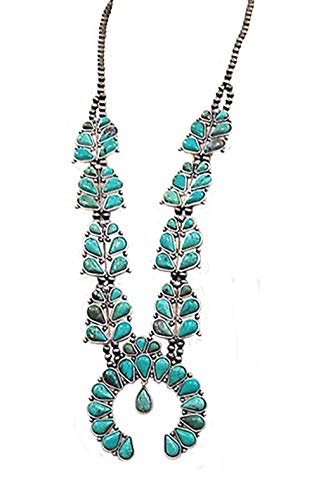 JChronicles Natural Turquoise Stone Squash Blossom Vintage Style Navajo Statement Necklace (SQ-990)