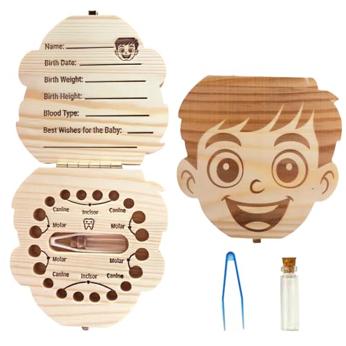 PAMBO Baby Tooth Fairy Keepsake Box- First Teeth and Curl Keepsake Box | Tooth Boxes Saver & Holders for Lost Teeth Kids-Boys